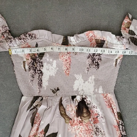 🛑SOLD🛑 🆕️ Lime Lush Taupe Floral Off Shoulder High Low Maxi Dress SIZE: M - Picture 9 of 13